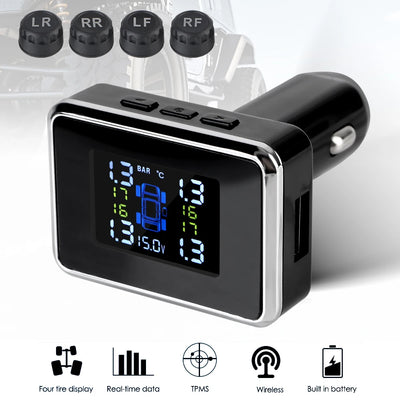 Wireless Car TPMS Tire Pressure Monitoring & Alarm System