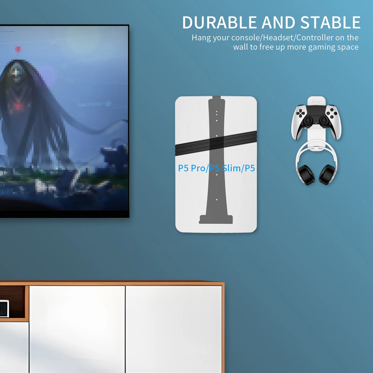PS5 Slim Metal Wall Mount with Controller & Headset Holders