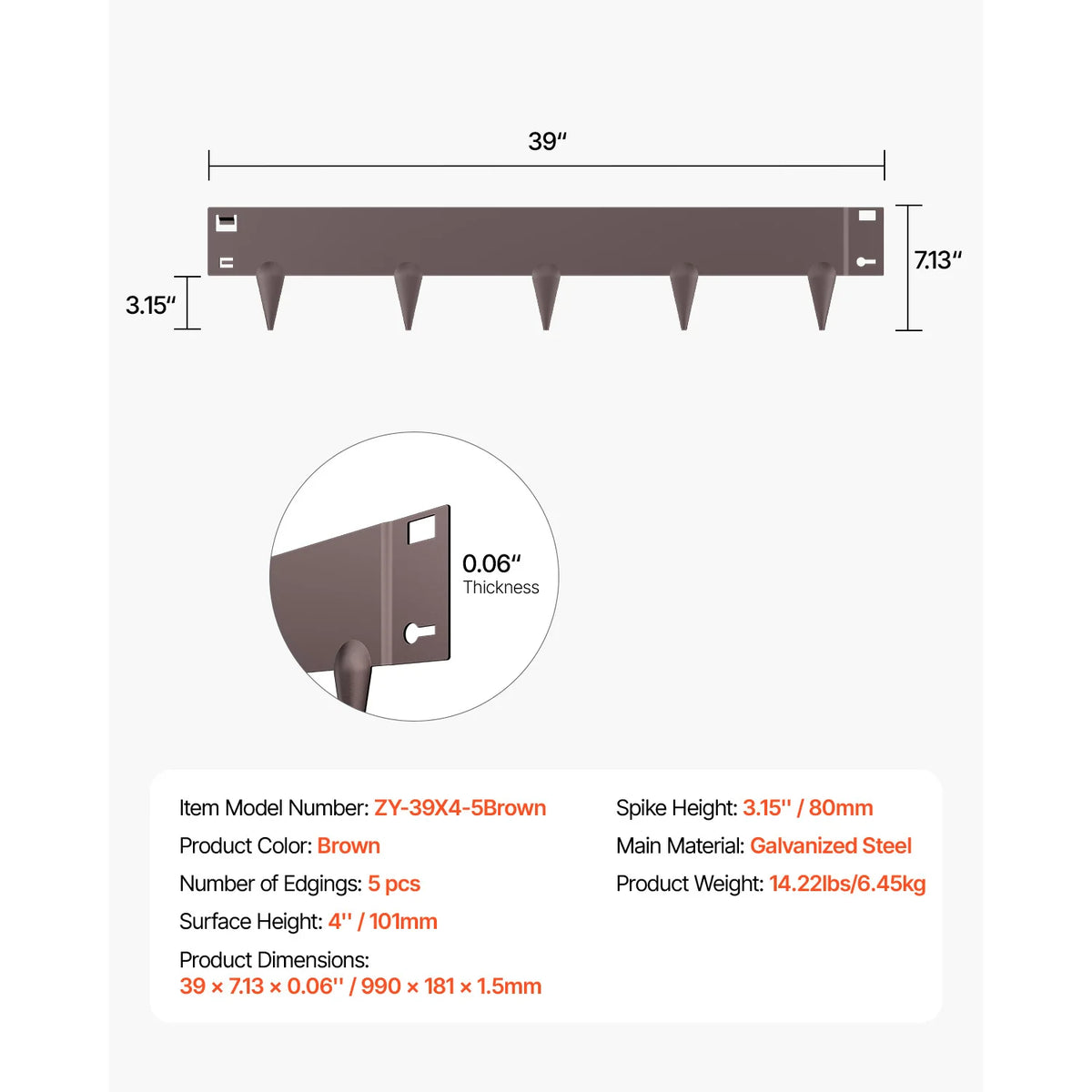 SucceBuy Flexible Steel Landscape Edging (5-Pack, 39x3")