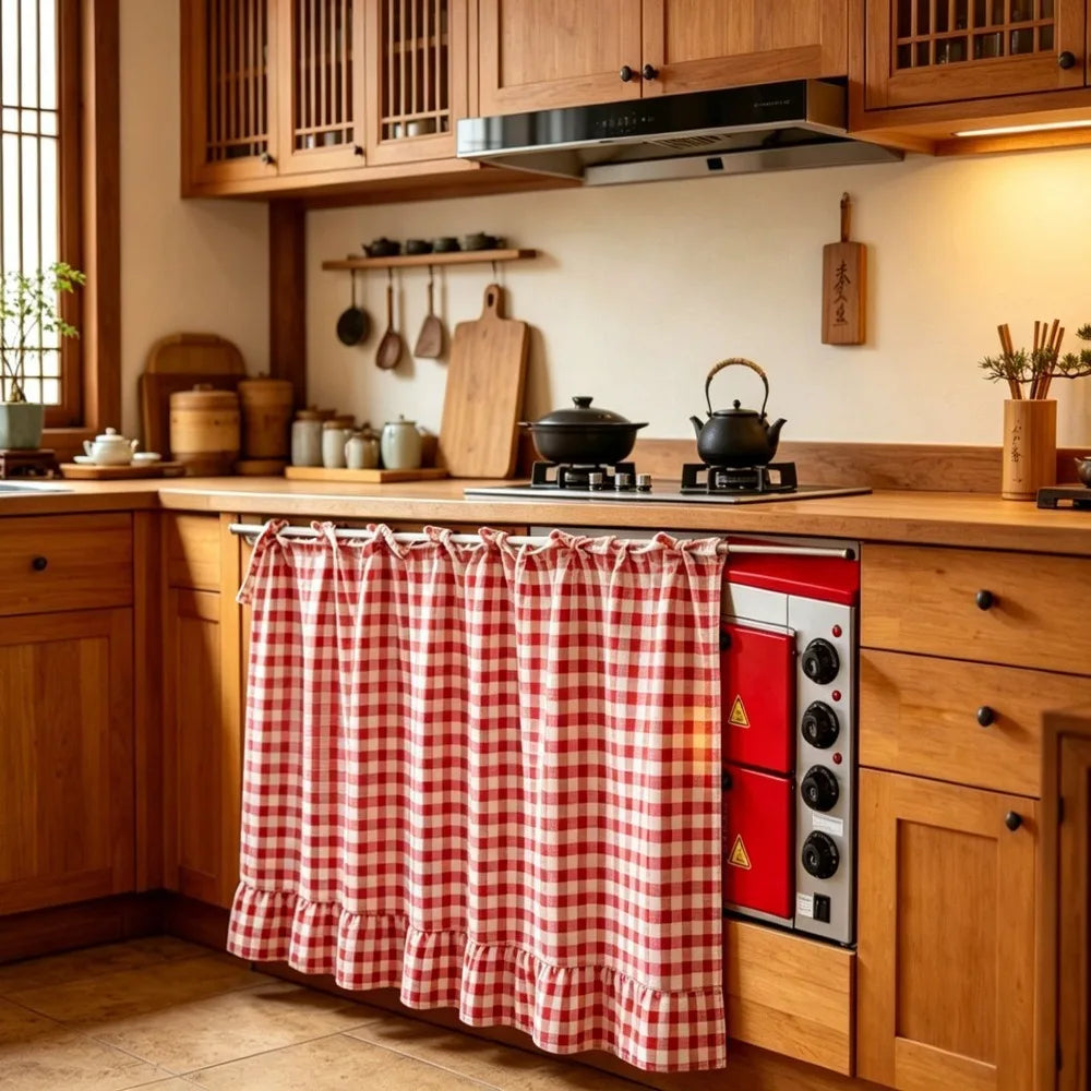 Farmhouse Plaid Kitchen Stove Cover with Ruffled Edges
