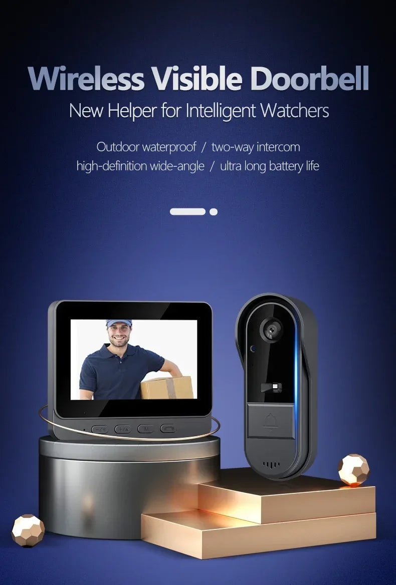 Wireless Video Doorbell with 4.3" Indoor Monitor