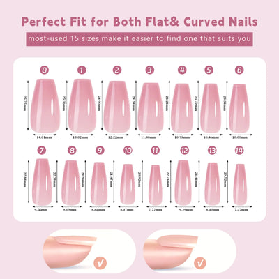 150 piezas de uñas postizas almendradas color nude – estilo ballet
