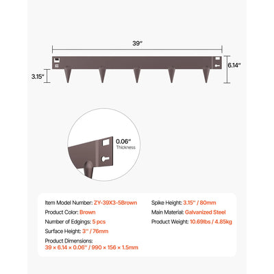 SucceBuy Flexible Steel Landscape Edging (5-Pack, 39x3")