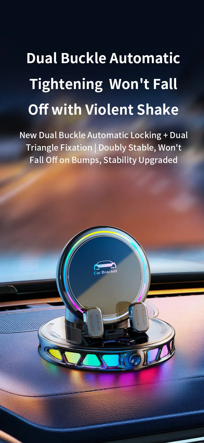 15W Auto-Clamping Wireless Car Charger with RGB Lights