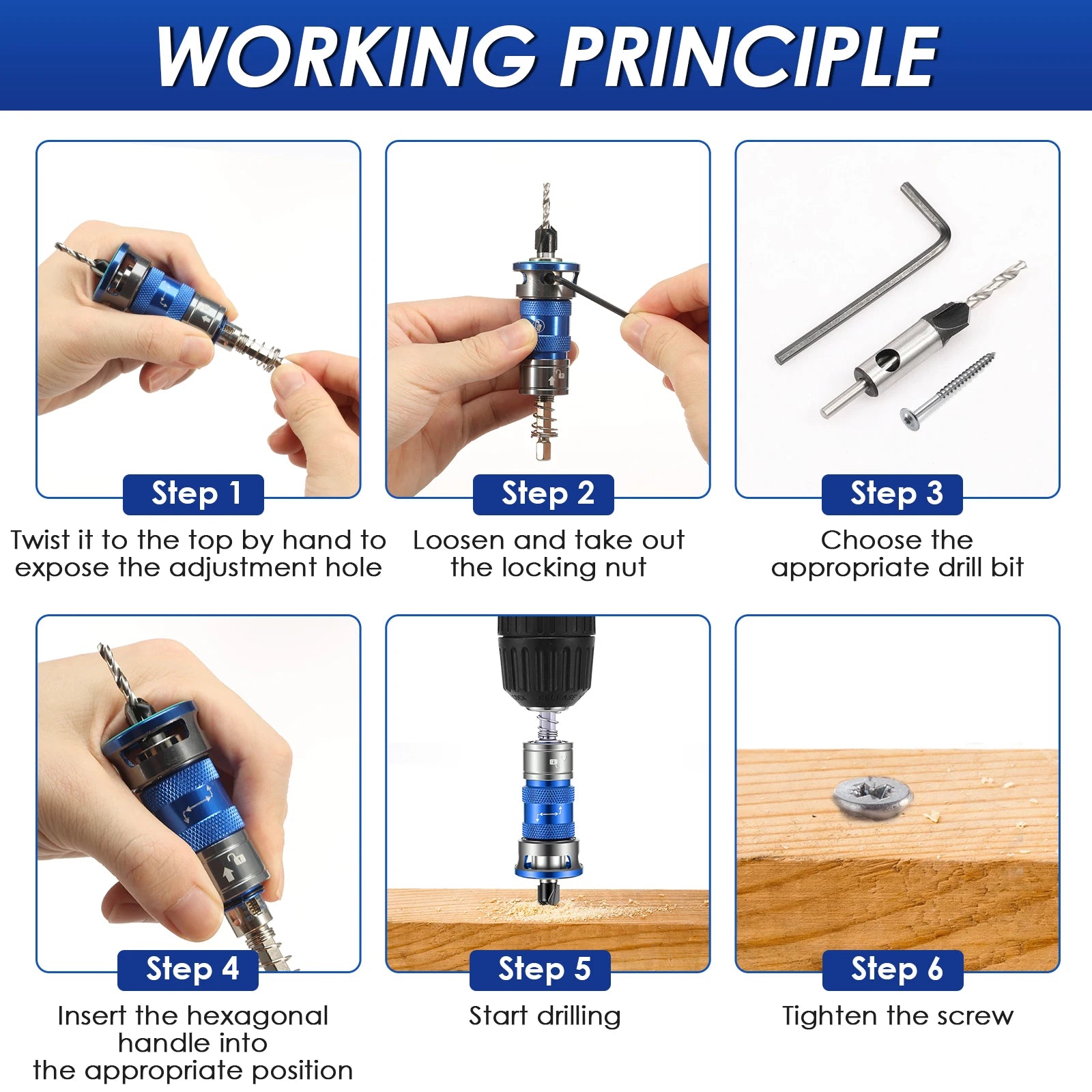 Woodworking Adjustable Countersink Drill Bit with Depth Stop