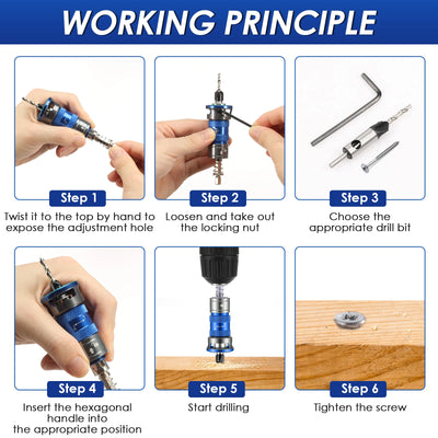 Woodworking Adjustable Countersink Drill Bit with Depth Stop