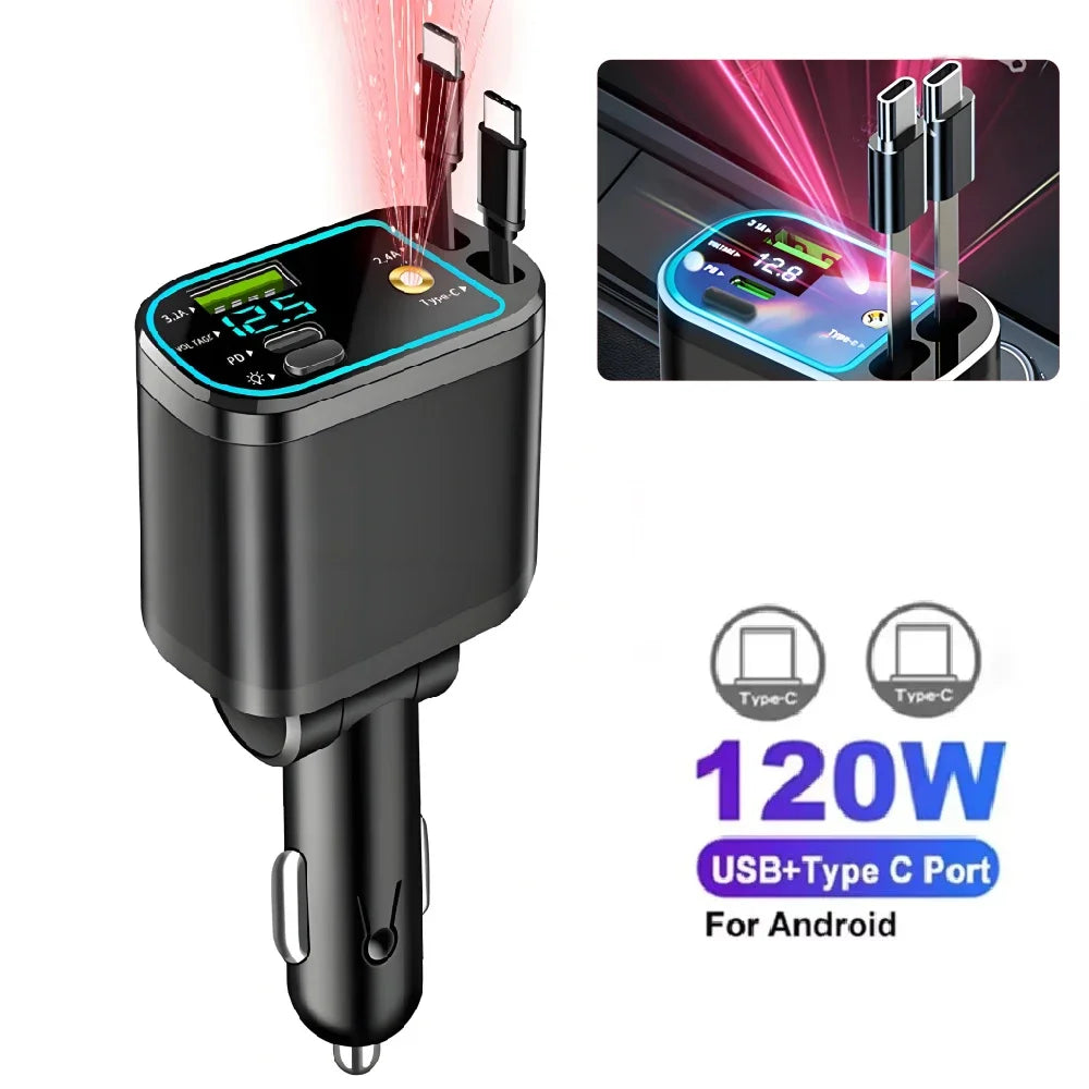 180W 7-in-1 Fast Car Charger with Retractable Cables