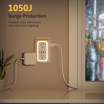 Outlet Extender with USB-C & Night Light