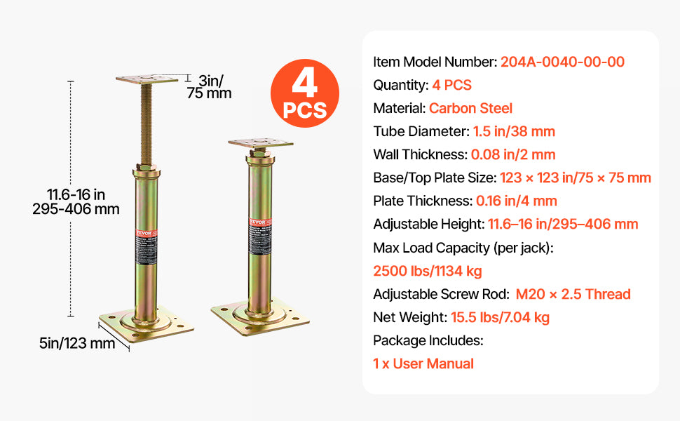 House Floor Support Jacks – 2,500 lbs (4-Pack)